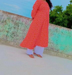 Orange Bandhani kurthi