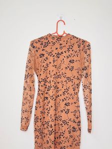 Elegant Floral Print Long Sleeve Mini Dress