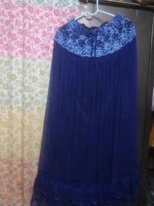 Elegant Blue Lace Trimmed Skirt