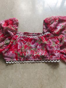 New Charming Cute Red Printed Crop Top