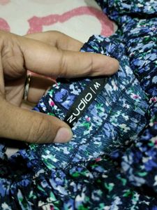 Blue Floral Smocked Puff Sleeve Top