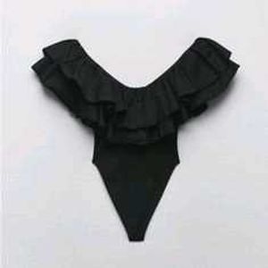 Black Ruffle Neck Top