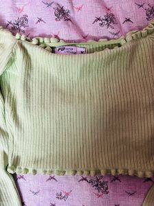 Ribbed Lettuce Trim Off-Shoulder Top