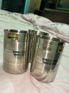 Rishabh Gold Stainless Steel Glasses 3peice Set