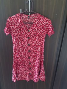 Red Floral Button-Up Mini Dress
