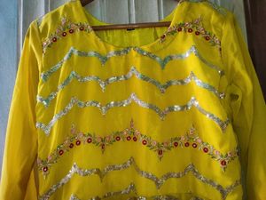 Yellow Embroidered garara frock Set with Dupatta |