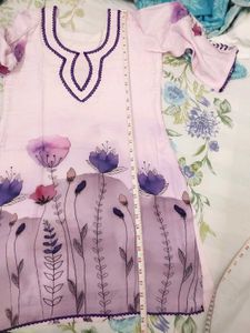 masleen cotton Kurta pant with dupatta lavender