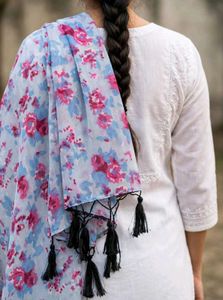 Floral Print Dupatta with Tassels