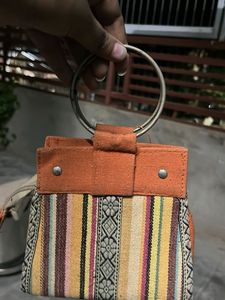 Boho Striped Handbag with Ring Handle