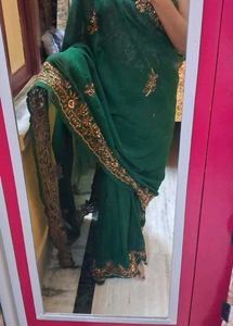 Embroidered Emerald Green Saree