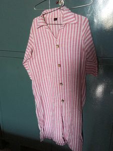 Pink & White Striped Shirt Dress