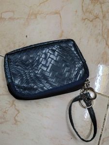 Blue Woven Zipper Pouch with Keychain