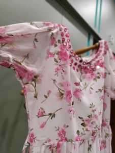 Floral Print Ethnic Gown with Mirror Work