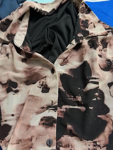 Abstract Print Sheer Button-Down Top