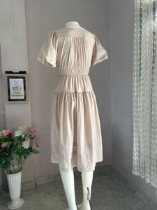 Elegant Beige Tiered Midi Dress