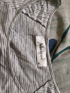 Lightweight Grey Striped Batwing Top