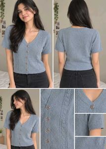 Cute Blue Knit top with Heart Buttons