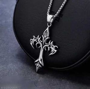 Y2K Silver Tribal Cross Pendant Necklace
