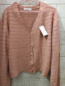 Pink Knit Cardigan with Buttons