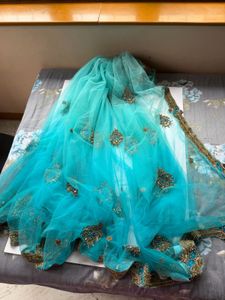 Designer Shaded Blue Net Saree
