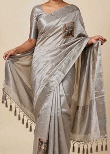 Elegant pitha work Silver  Saree