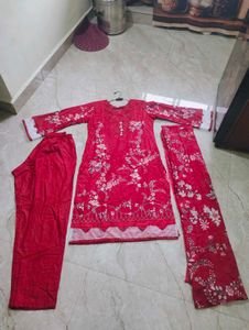 Pakistani maroon Floral Kurta Set
