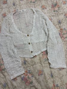 White Crochet Knit Cardigan