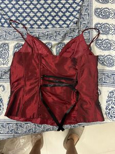 red iridescent corset y2k