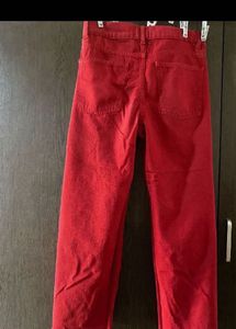 ZARA Free Delivery Red Denim Wide Leg cropped