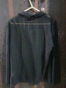 Chic Black Lace Detail Collared Shirt