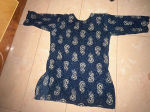 Navy Blue Paisley Print Kurta