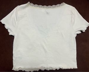 White Lace Trim Ribbed Cropped Top