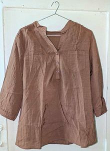 Brown Button-Down Tunic Top