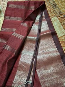 Elegant Maroon Silk Saree with Silver Border
