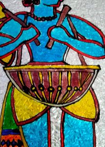 Glass Painting Of Tribal Figures For Home Decor.