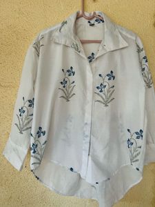 White Floral Print Button-Up Shirt