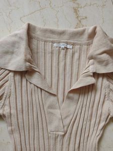 Ribbed Knit Collared Midi Dress
