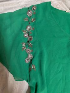 Emerald Green Embellished Flutter Sleeve Top