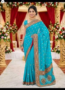 Beautiful Embellished Teal Saree