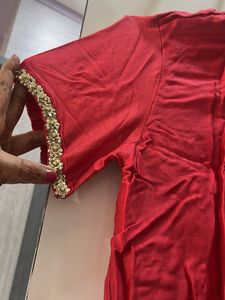 Embellished Red &amp; Gold Party Dress(with free gift)
