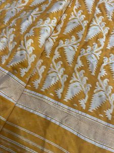 Elegant Mustard Yellow Fabric with White Motifs