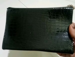 Black Crocodile Embossed Clutch