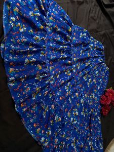 Blue Floral Print Maxi Skirt