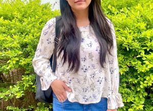 Chic Floral Print Peasant Top