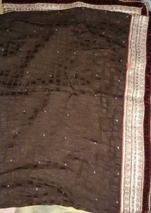 Elegant Burgundy Sequined Saree cococola colour