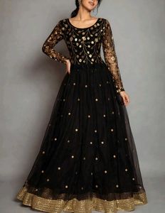 Elegant Black & Gold Embellished Gown