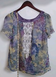 Floral Print Lace-Trimmed Top