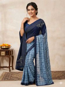 Stylish Blue Printed Saree