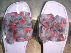 Floral Bow Slide Sandals