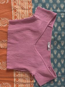 ZARA Ribbed V-Neck Pink Top🌸